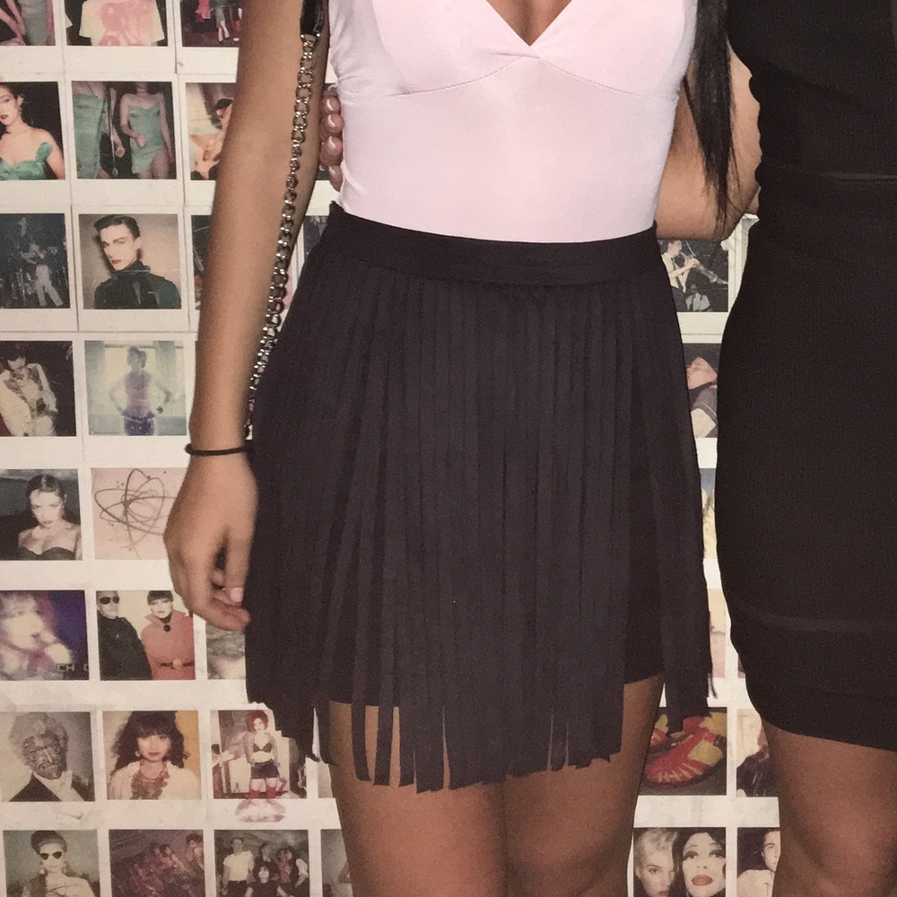 Suede Black Fringe Mini Skirt